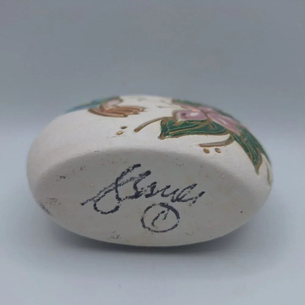 Hummingbird Pottery Vase Small Flower Gold‎ Glaze Signed Art Hummer USA Nix Fly